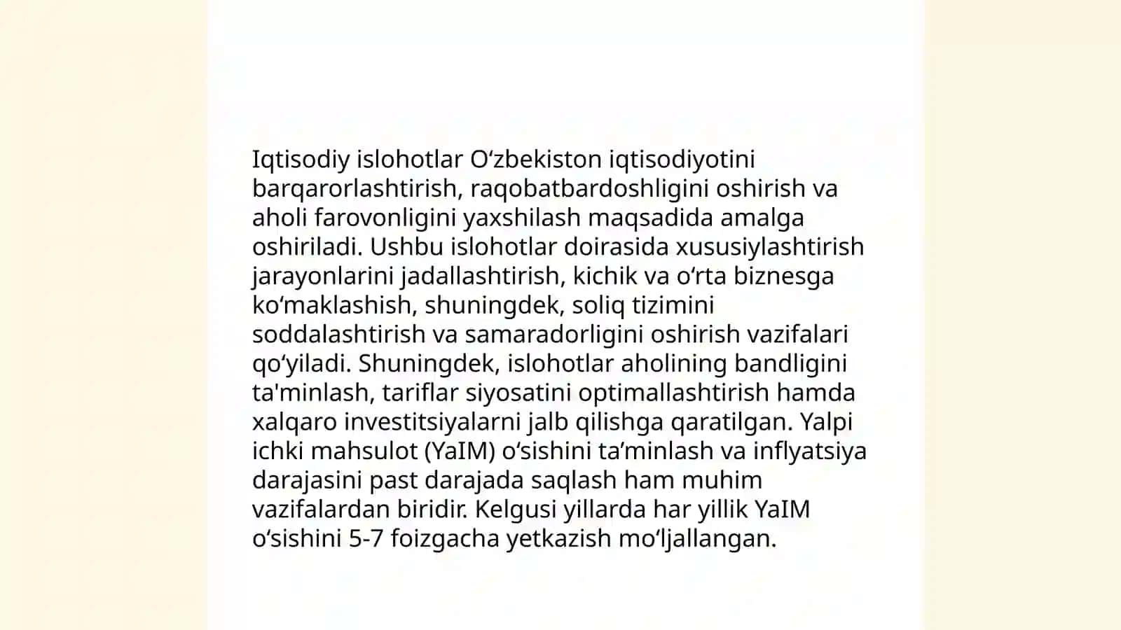Iqtisodiy islohotlar, xususiy mulkchilikning shakllanishi.Oʻzbekistonda bozor munosabatining shakllanishi 3