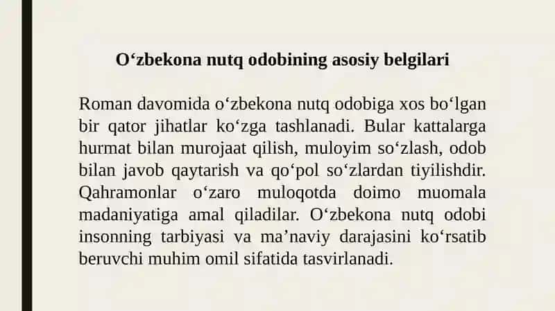A.Qodiriyning "Oʻtkan kunlar"romanida oʻzbekona nutq odobinig aks etishi 3