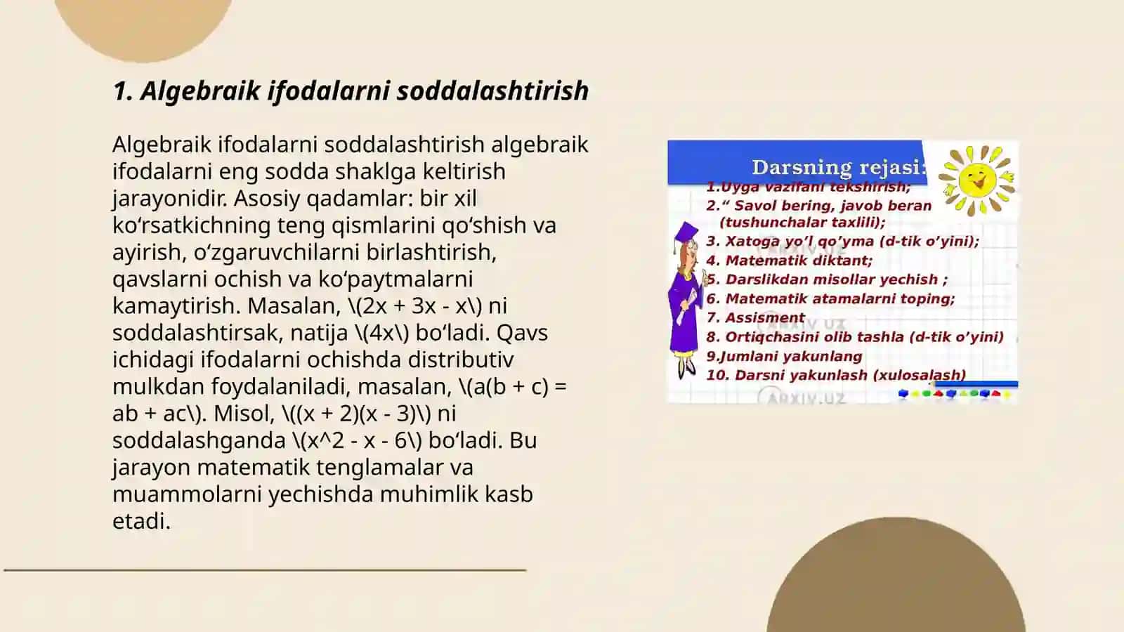 Algebraik akslantirishlar 3