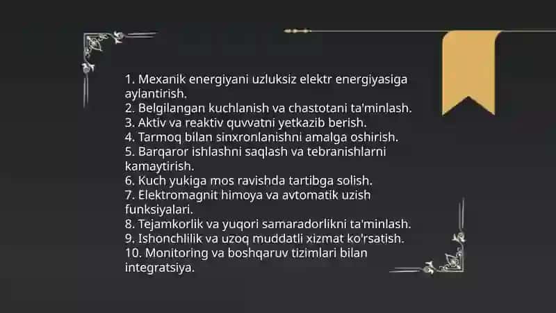 Generatorlarning vazifasi va ularga quyilgan talablar 3