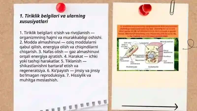 Tiriklik belgilari. Hujayraning oziqlanishi rivojlanishi va koʻpayishi 3