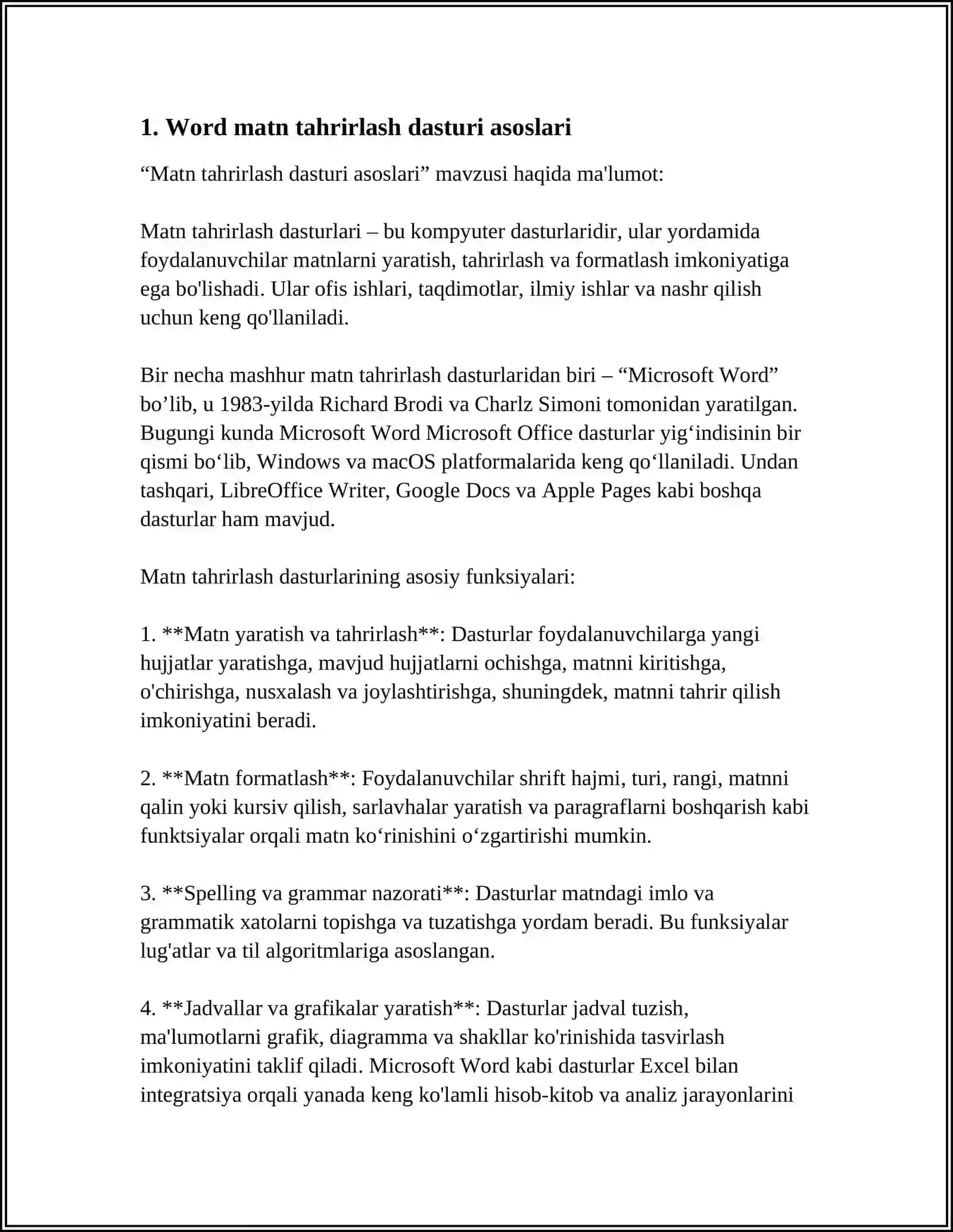 WORD MATIN TAXRIRLAGICHIDA HISOBLASH ISHLARINI BAJARISH 3