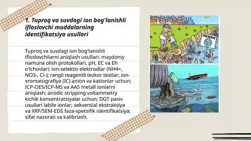 Tuproq va suvdagi ion bog'lanishli ifloslovchi moddalarning identifikatsiya usullari 3