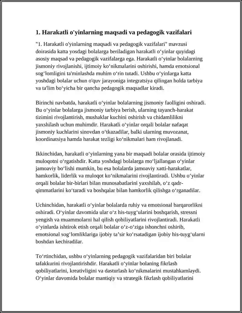 KATTA YOSHDAGI BOLALARGA BERILADIGAN HARAKATLI O'YINLARNI O'RGATISH 3