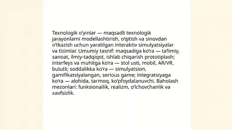 Texnologik oʻyinlar klassifikatsiyasi 3