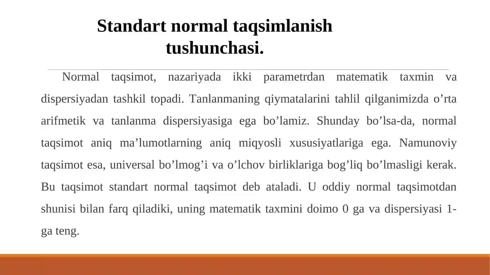 Normal taqsimlanish nazariyasining tatbiqiy jihatlari. 3