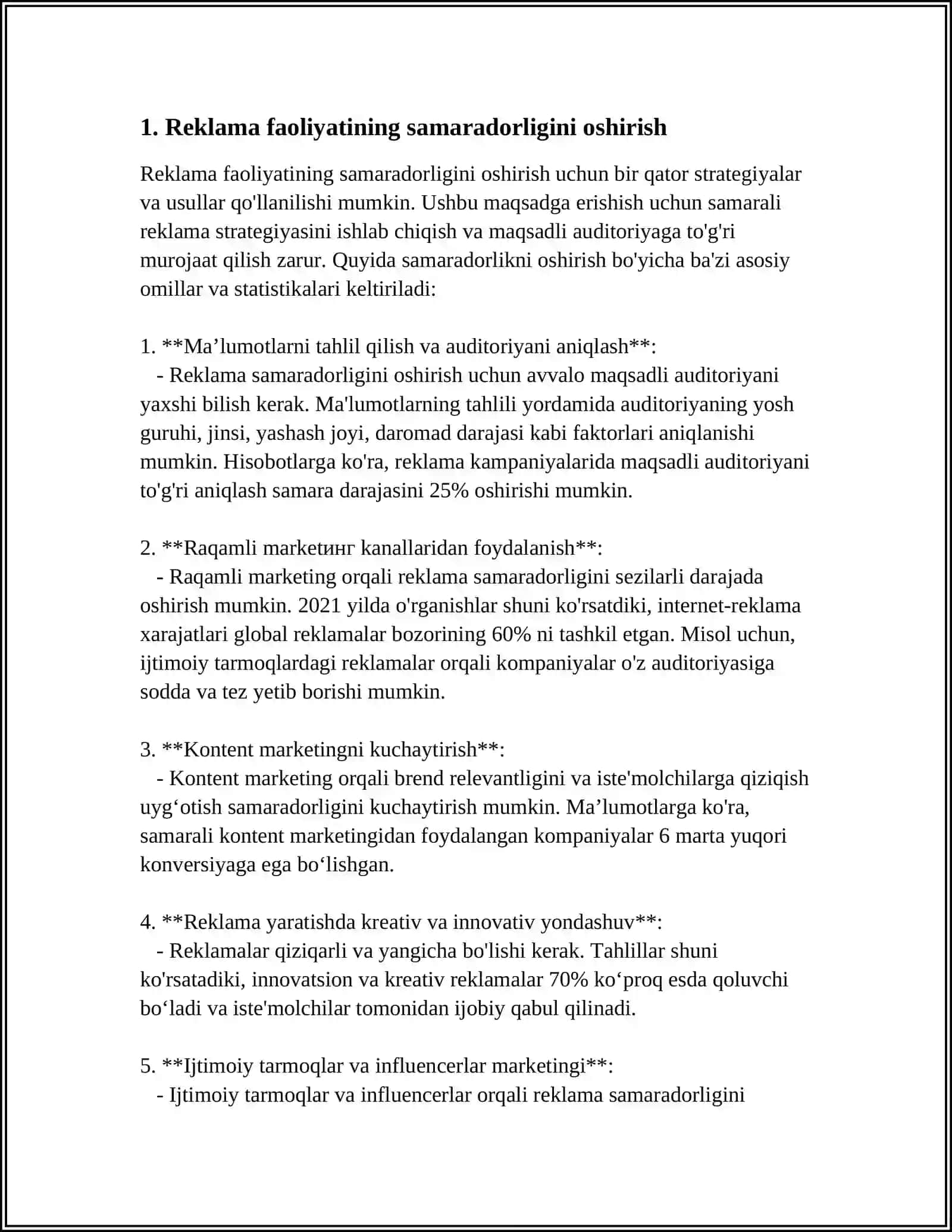TOVARLAR VA XIZMATLAR BOZORIDA REKLAMA FAOLIYATINI TAKOMILLASHTIRISH 3