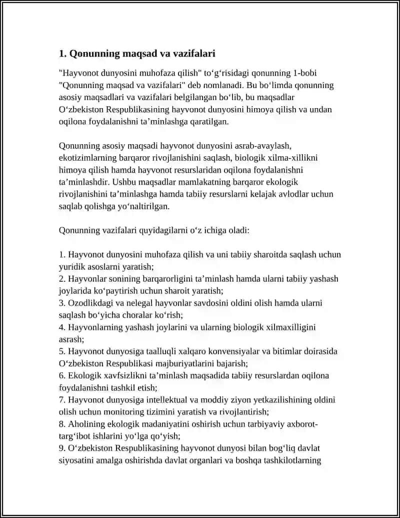 OʻZBEKISTON RESPUBLIKASI " HAYVONOT DUNYOSINI MUHOFAZA QILISH" TOʻGʻRISIDAGI QONUN 3