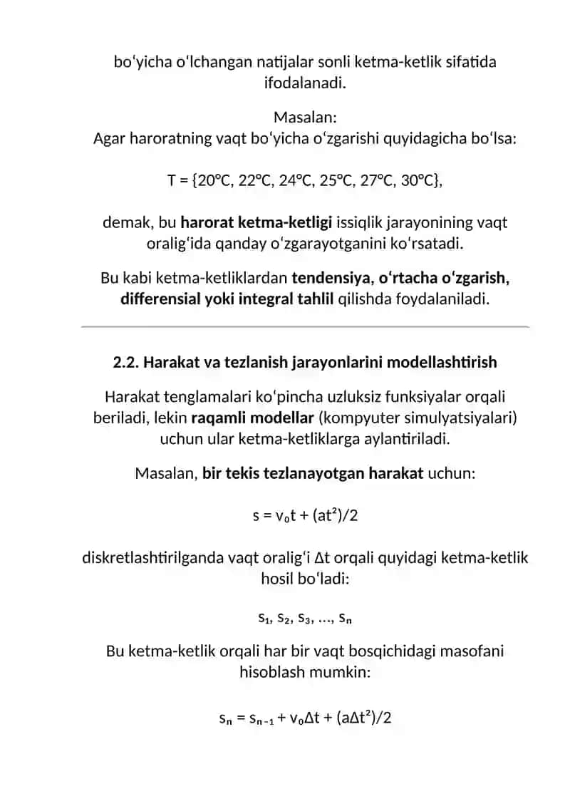 Sonli ketma-ketliklarni fizik jarayonlami modellashtirishdagi qo’llanilishi. 3