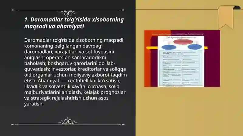 Daromadlar to’g’risida xisobotlarni tayyorlash va uni tahlil qilish 3