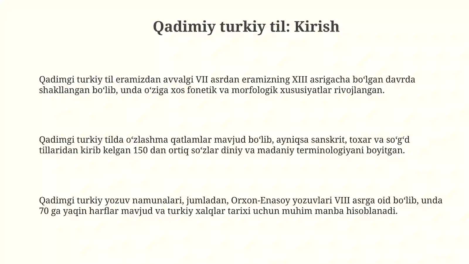 Qadimgi turkiy til: oʻz qatlami 3