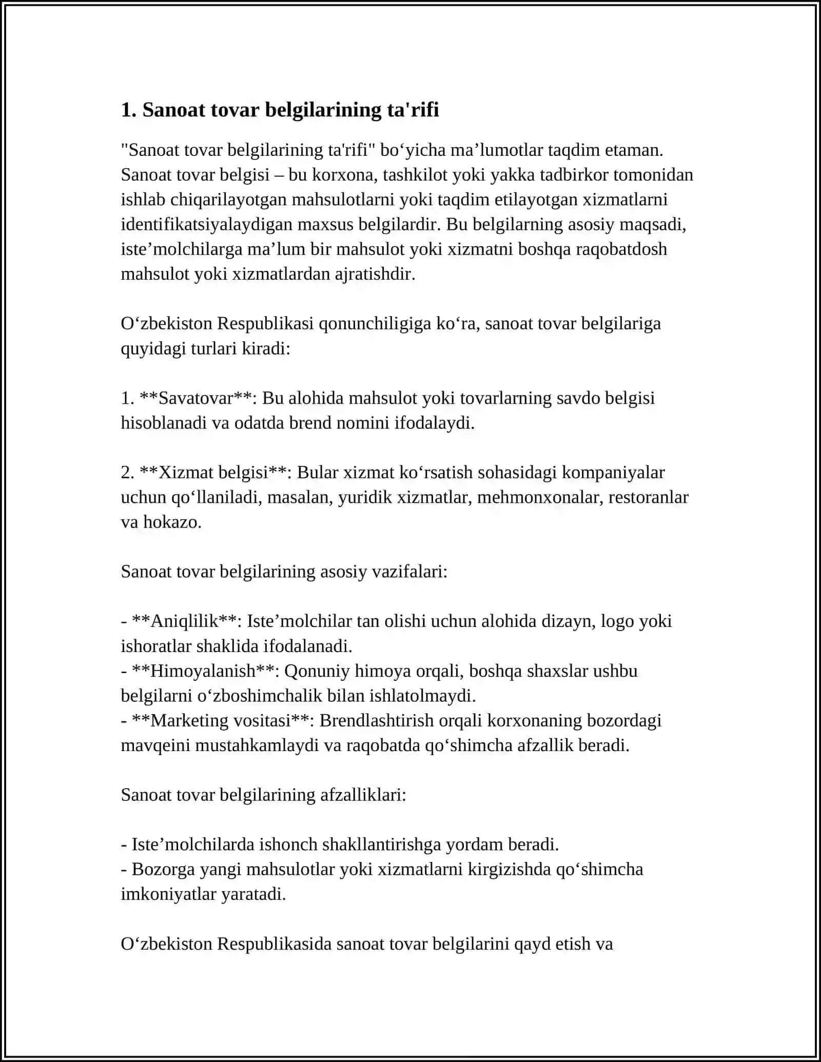 SANOAT TOVAR BELGILARINING TURLARI VA ULARGA QO‘YILGAN LOYIHALARNI TUZISH TALABLARI 3