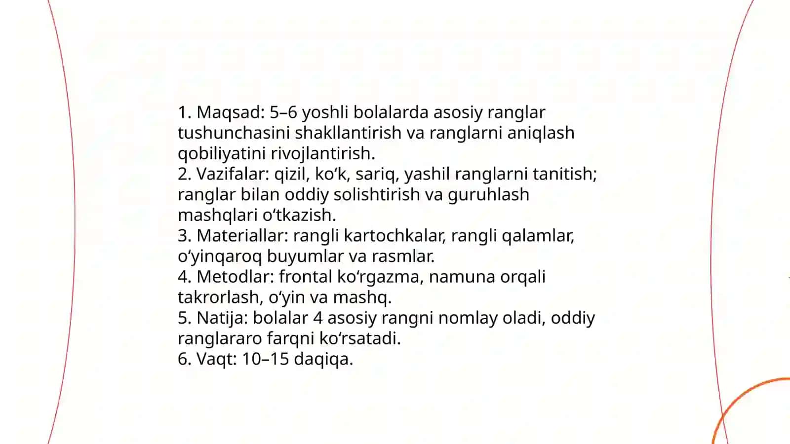 Ranglar mavzusida frontal mashĝulot ishlanmasi 3