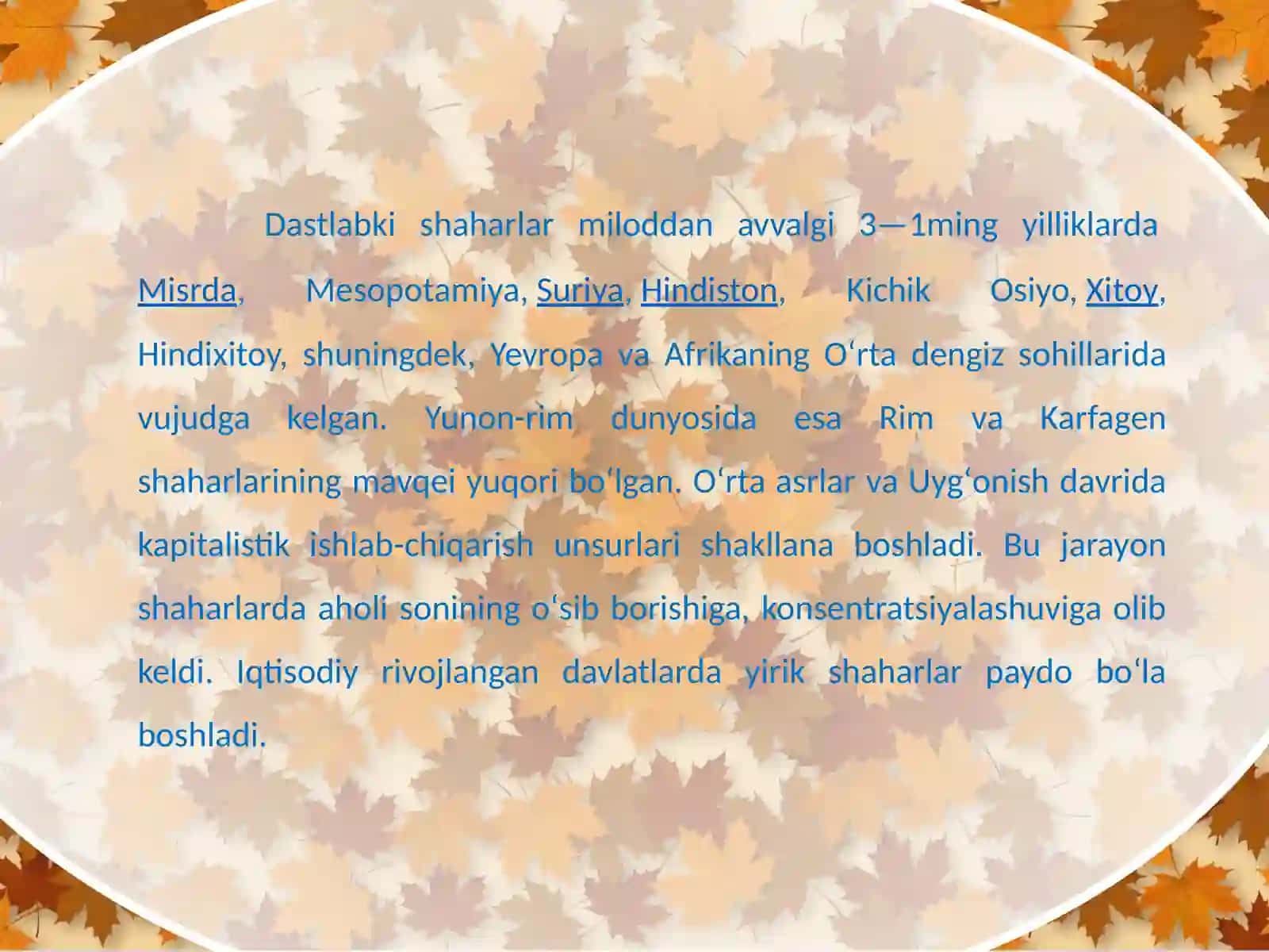 O’rta Osiyo shaharlarining paydo bo’lishi va rivojlanishi 3