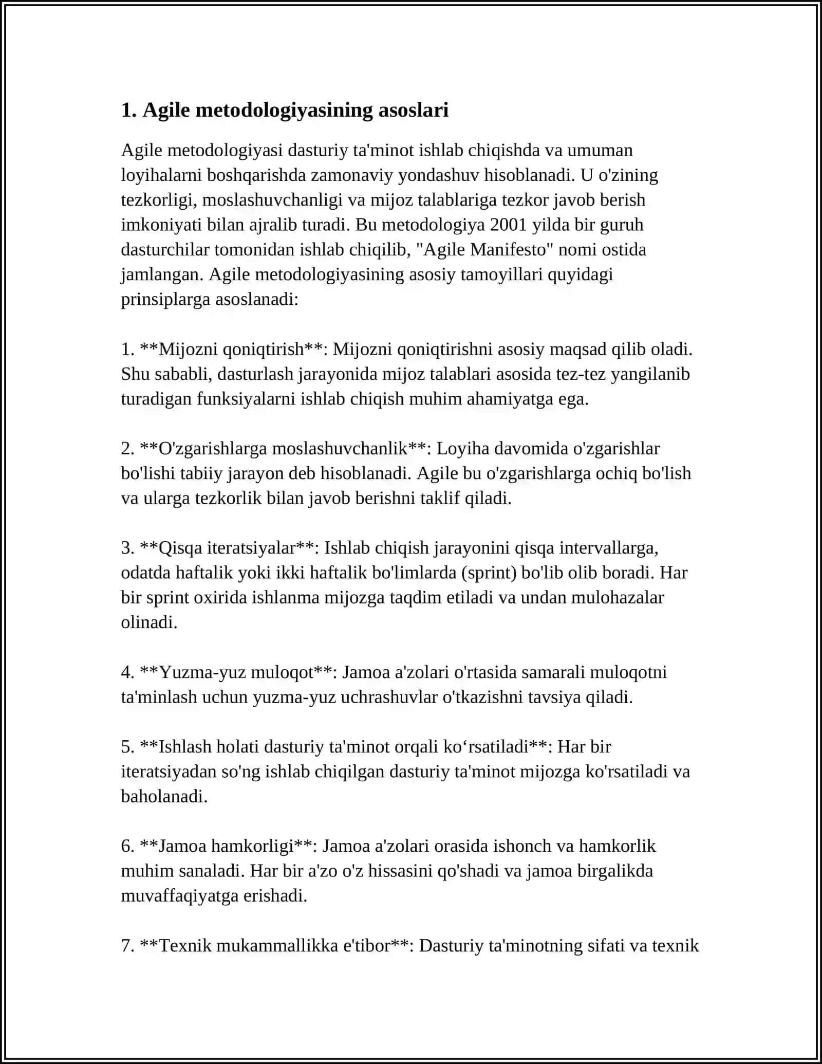 AGILE USLUBIDA DASTURIY TA'MINOT ISHLAB CHIQISH 3