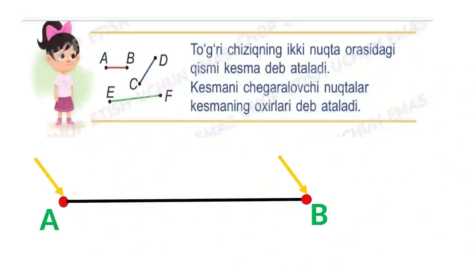 1- sinf 31- dars: To`g`ri chiziq kesmasi.Siniq chiziq 3