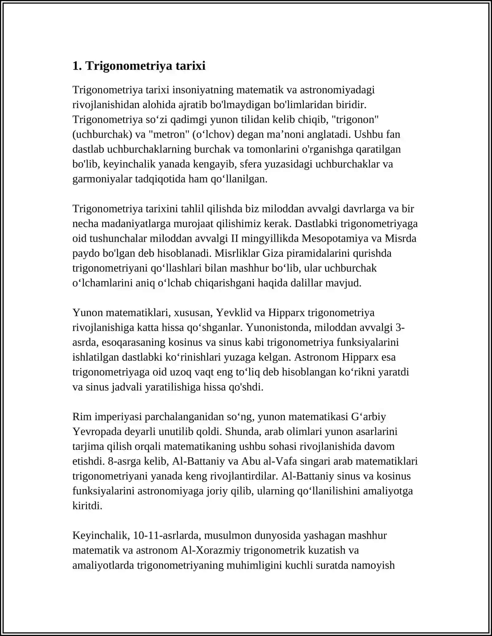 MUSTAQIL ISH Mavzu: TRIGIRLAR 3