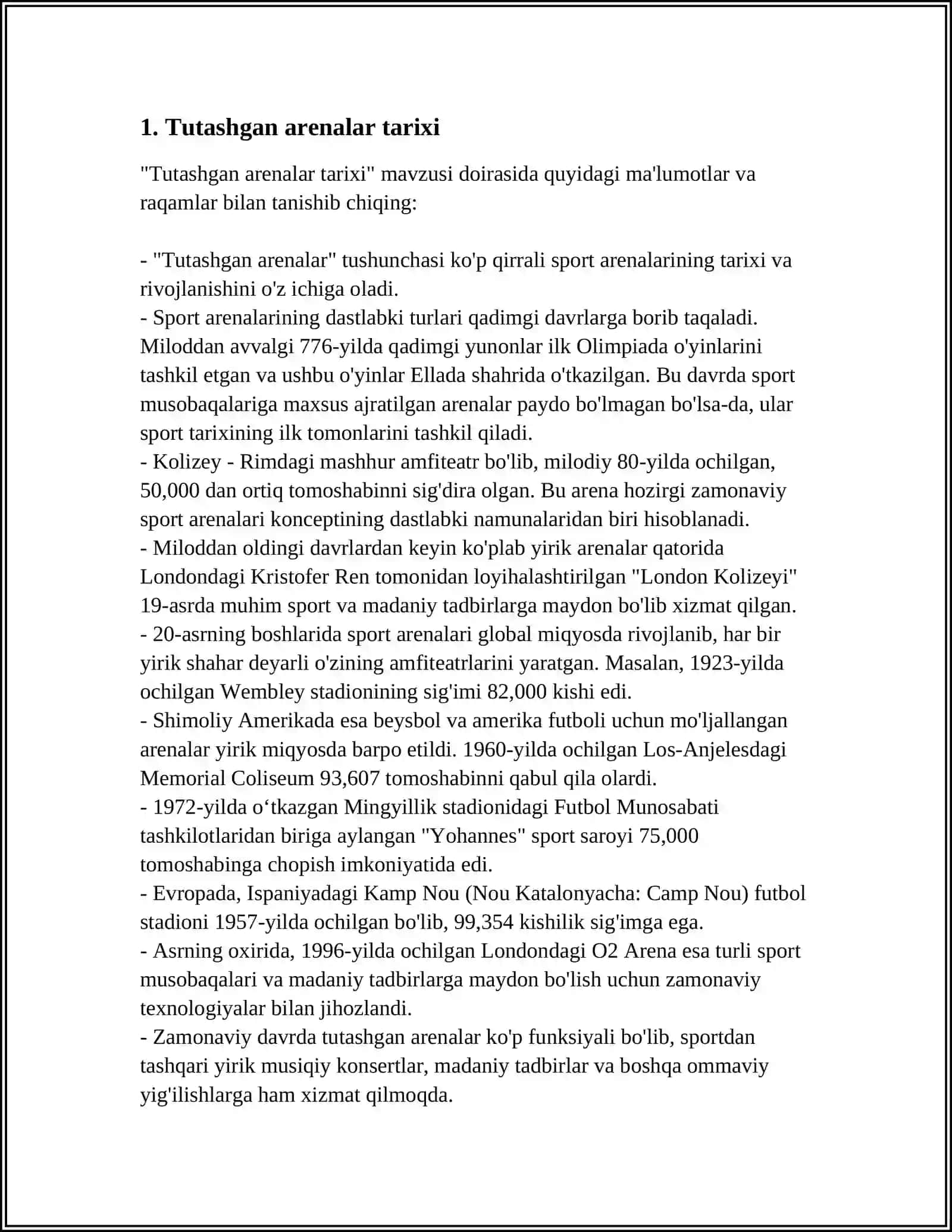 MUSTAQIL ISH Mavzu: TUTASHGAN ARENLAR 3