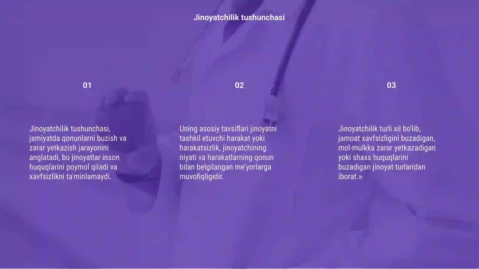 JINOYATCHILIK TUSHUNCHASI, UNING ASOSIY TAVSIFLARI VA TURLARI 3