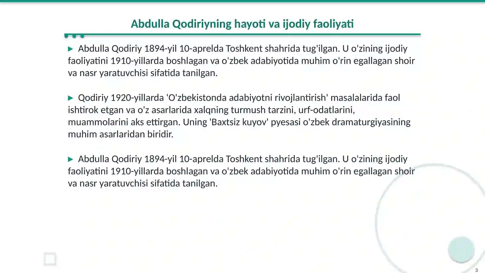 Abdulla Qodiriy hayoti va ijodi Baxtsiz kuyov pyesasi hajviy asarlar 3