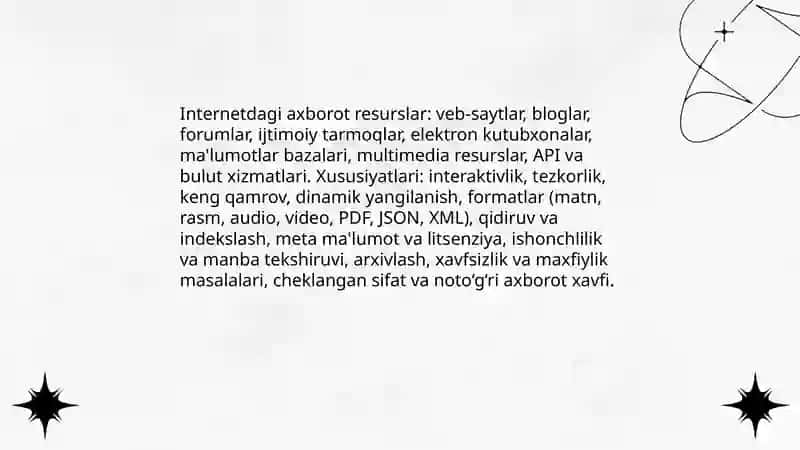 Internetdagi axborot resurslar, Axborotli-psixologik ta’sir manbalari, Neyrolingvistik dasturlash tushunchasi va ularning inson hayotidagi ahamiayti, o‘rni, ta’sir oqibatlari haqida taqdimotlar tayyorlash 3