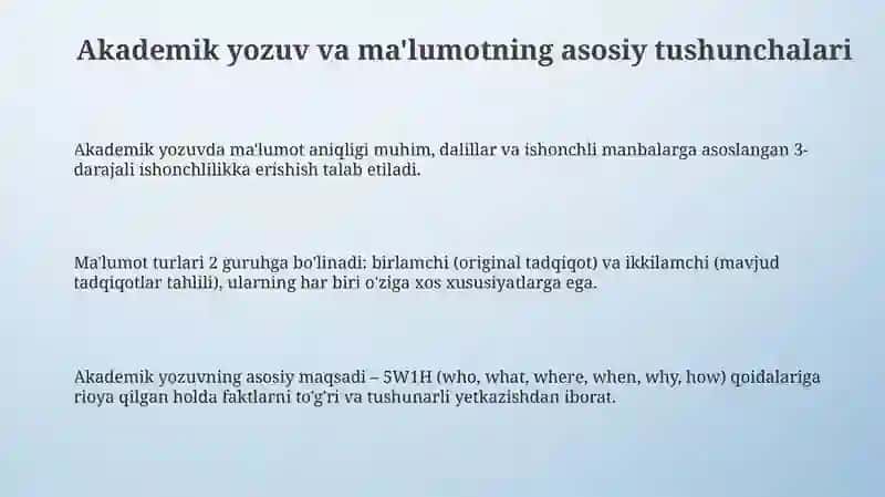 Akademik yozuv va ma'lumot turlari 3