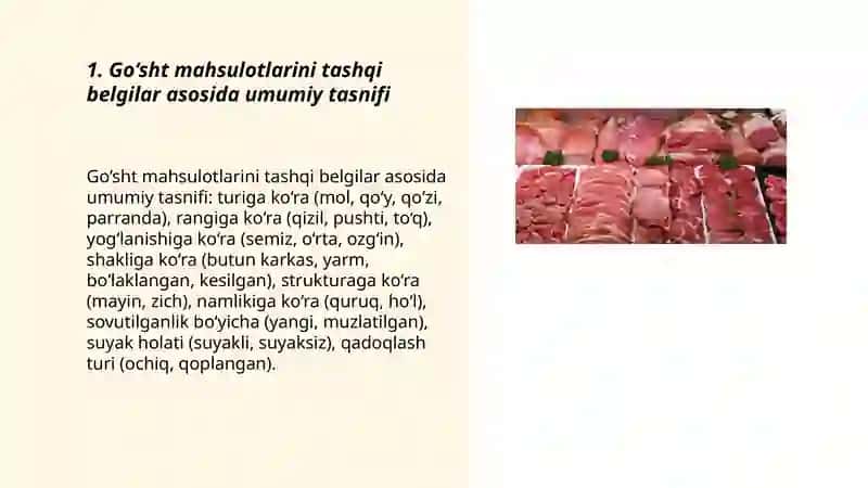 GO‘SHT MAHSULOTLARINING TASHQI BELGILARINI O‘RGANISH VA ULARNI TASNIFLASH (ZOT, KELIB CHIQISH TARIXI) 3