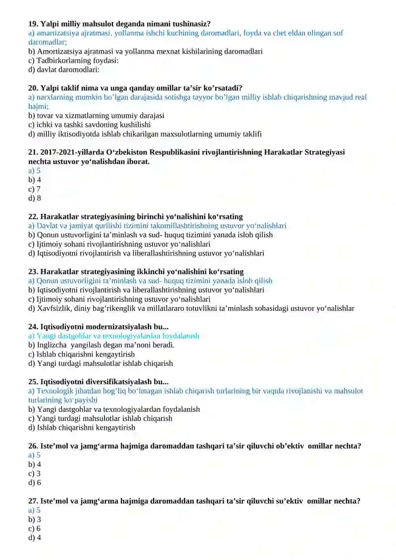2-KURS TALABALARI UCHUN IQTISODIYOT FANIDAN TEST SAVOLLARI 3