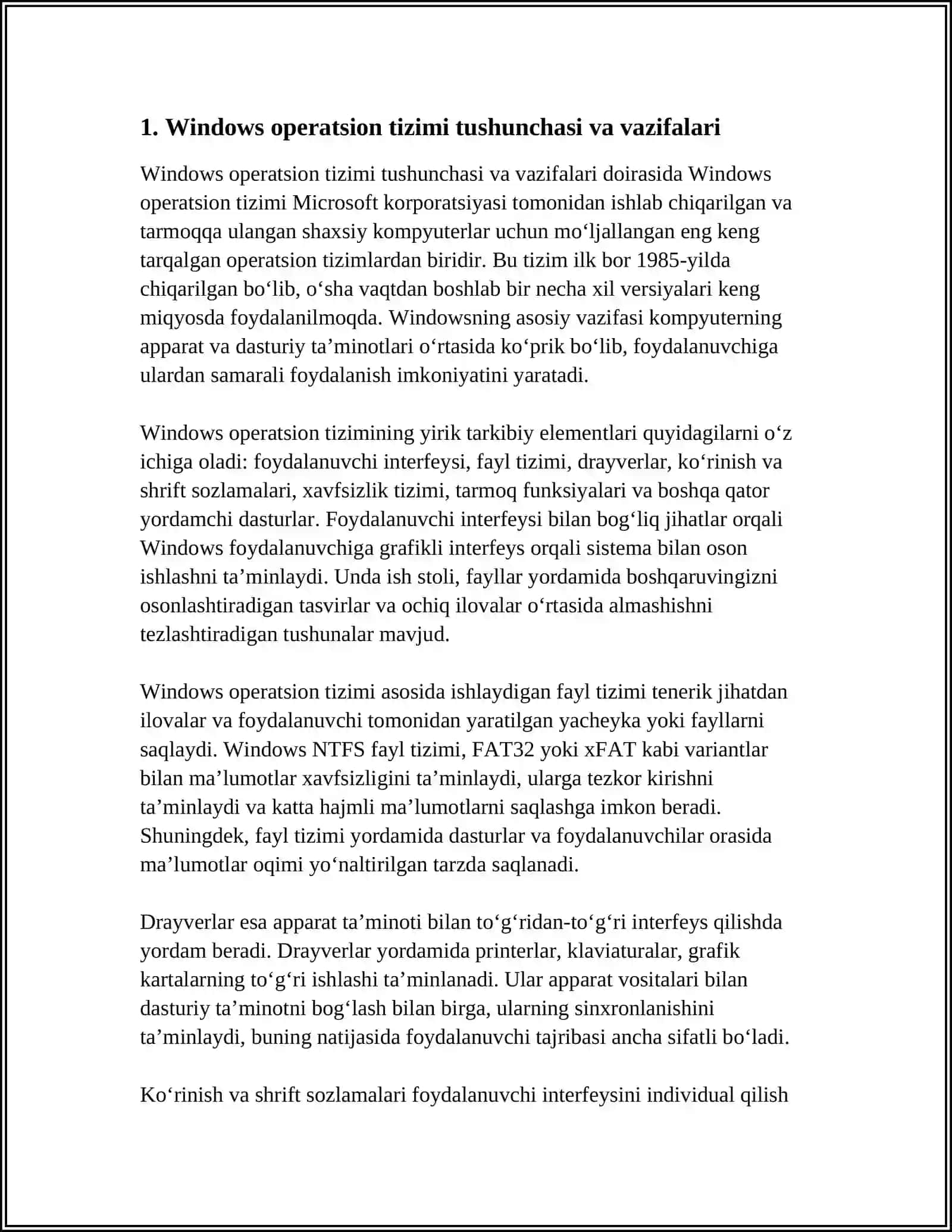 WINDOWS OPERATSION TIZIMINING ASOSIY ELEMENTLAR HAQIDA MAʼLUMOT 3