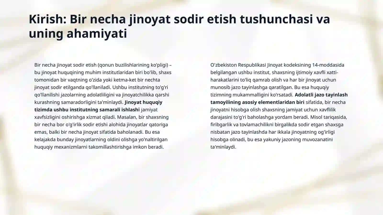 Bir qancha jinoyat sodir etishda jazoni tayinlash masalalari. 3
