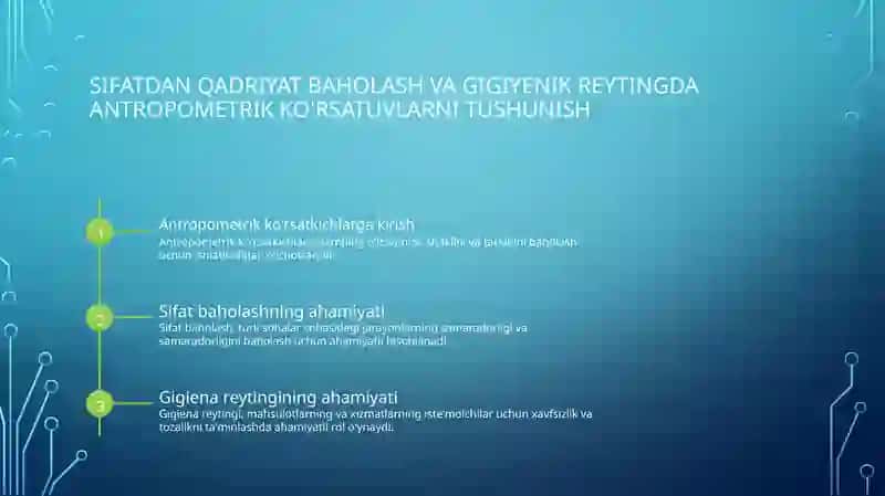 Antropometrik ko'rsatuvlar va ularning sifat va gigiena reytingini baholash 3