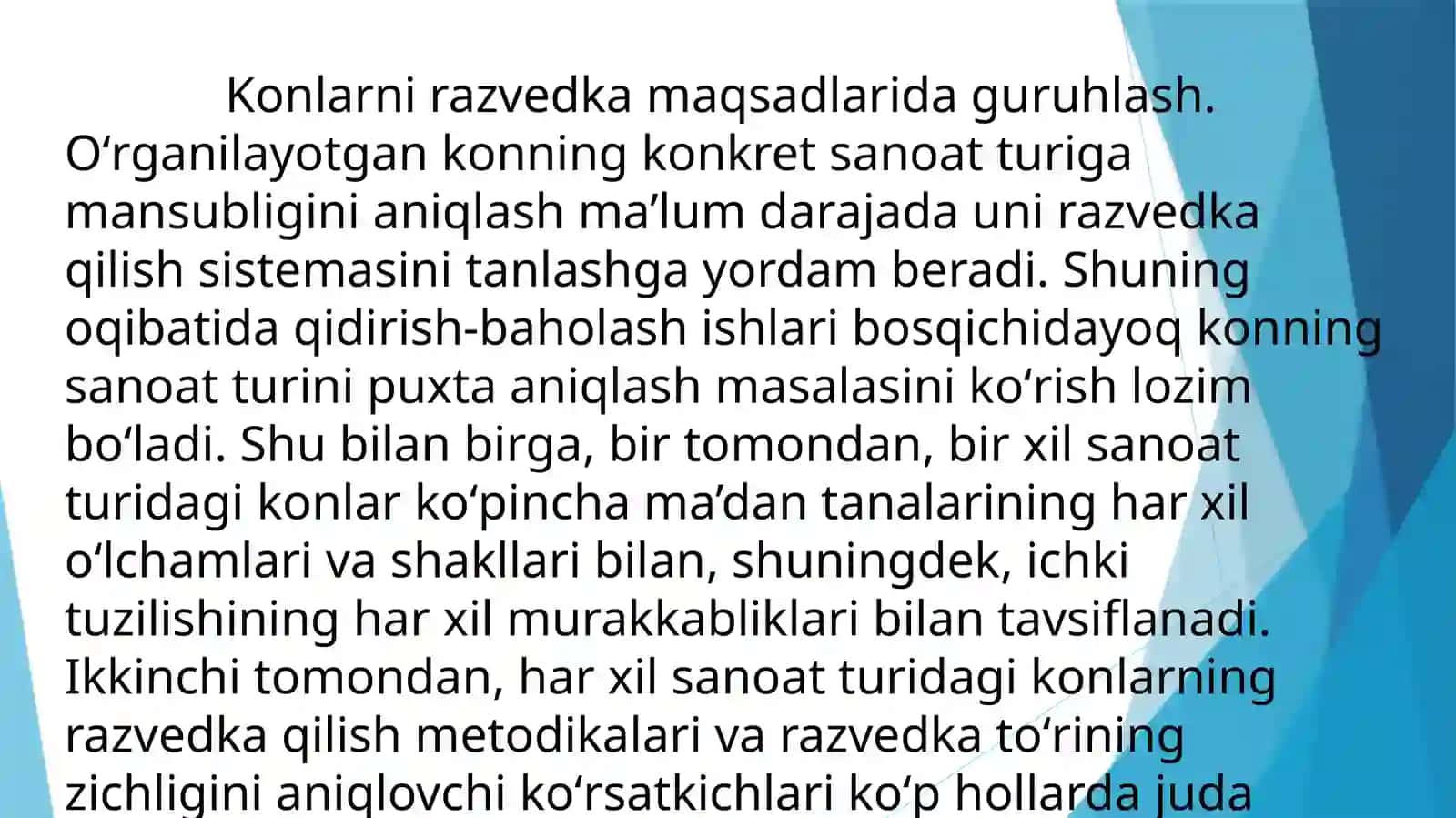 Razvedka qilish maqsadida foydali qazilma boyliklarini tartiblash, guruhlarga ajratish 3