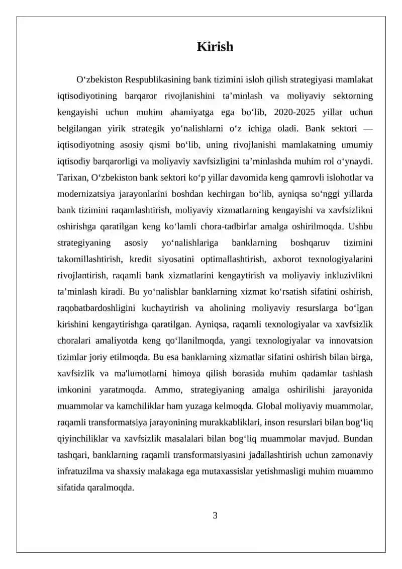 2020-2025 YILLARGA MO'LJALLANGAN UZBEKISTAN REPUBLICSINING BANK TIZIMINI ISLOX QILISH STRATEGIYASINING ASOSIY YO'NALISHLARI VA AMALIYOTGA TADBIQ ETILISHI HOLATI TAHLILI 3