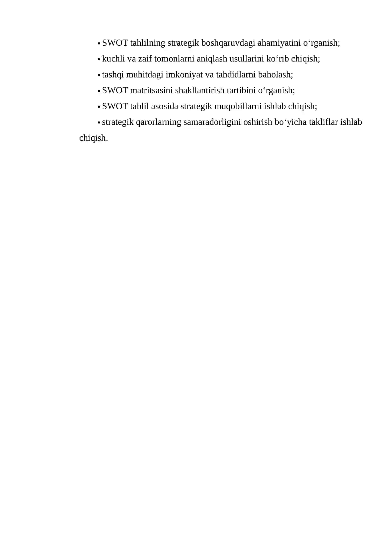 SWOT TAHLIL ASOSIDA STRATEGIK QAROR ISHLAB CHIQISH 3