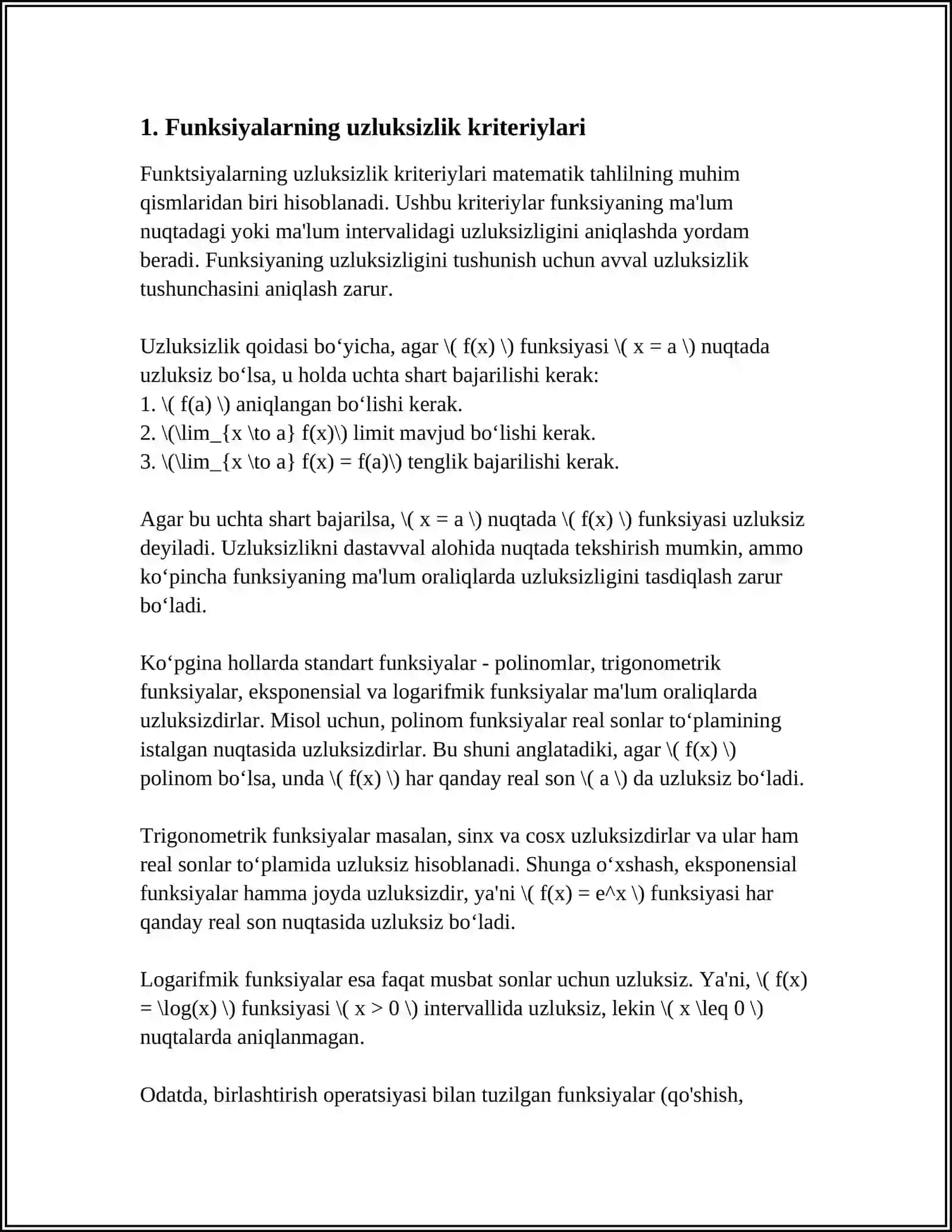FUNKSIYANING UZLUKSIZLIK MODULI 3