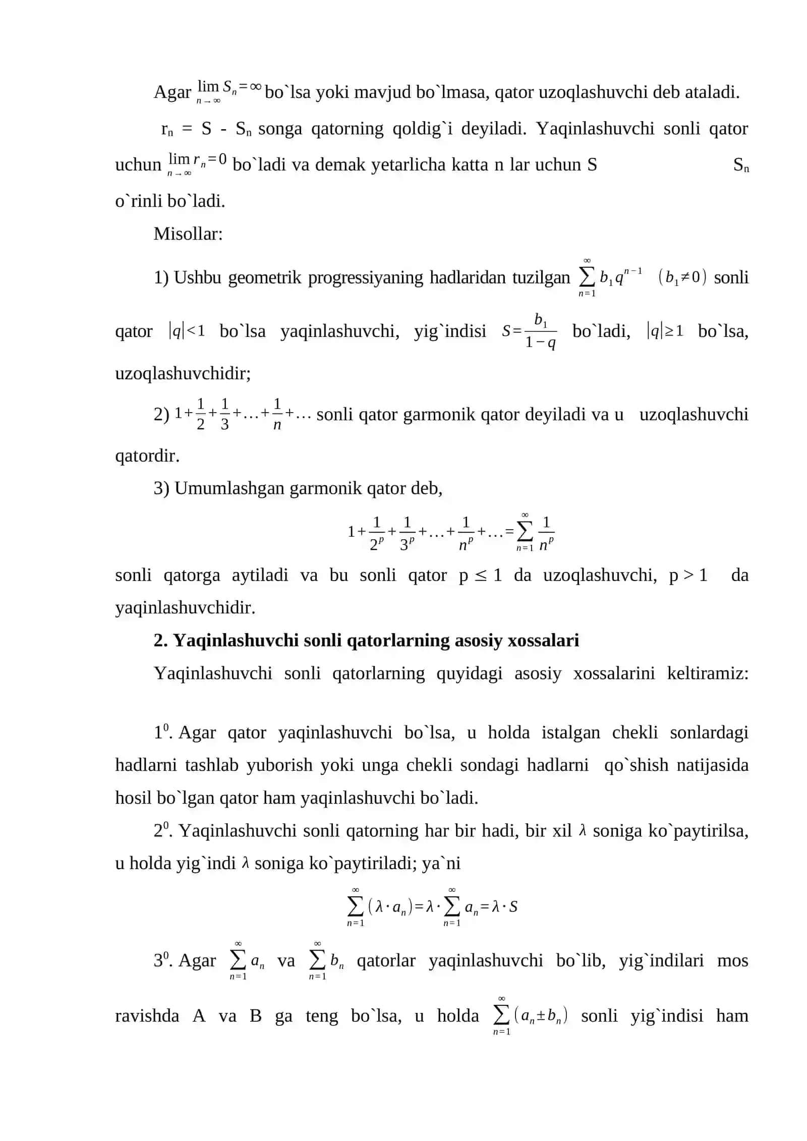 Sonli Qatorlar. Funktsional Qatorlar 3