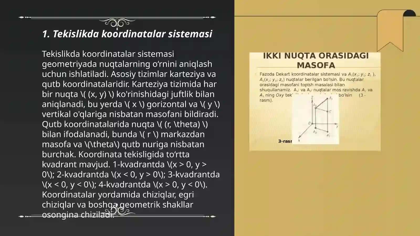 Tekislikda va fazoda affin va dekart koordinatalar sistemasi 3