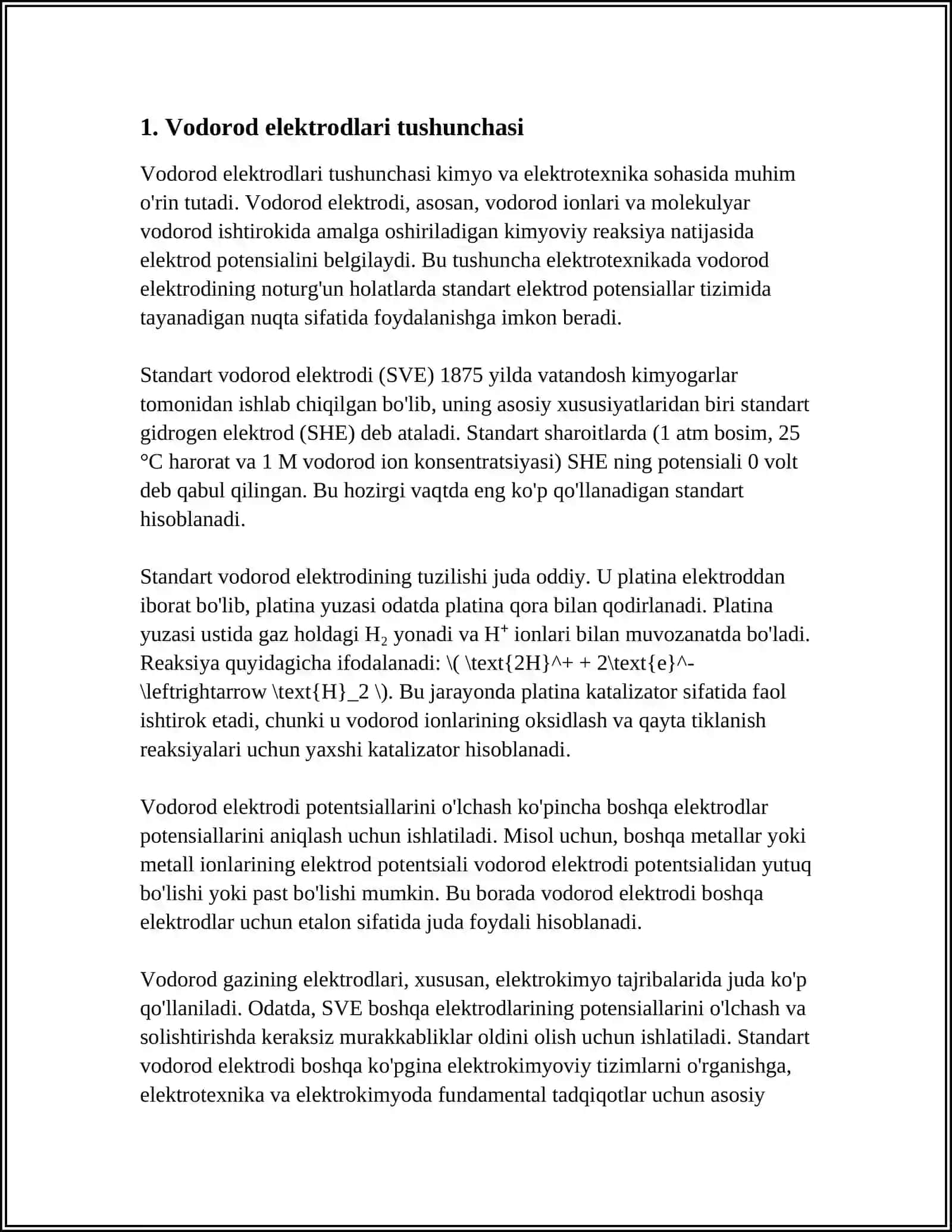 VODOROD ELEKTRODI. GALVANIK ELEMENT HAQIDA TUSHUNCHA. KUCHLANISH 3