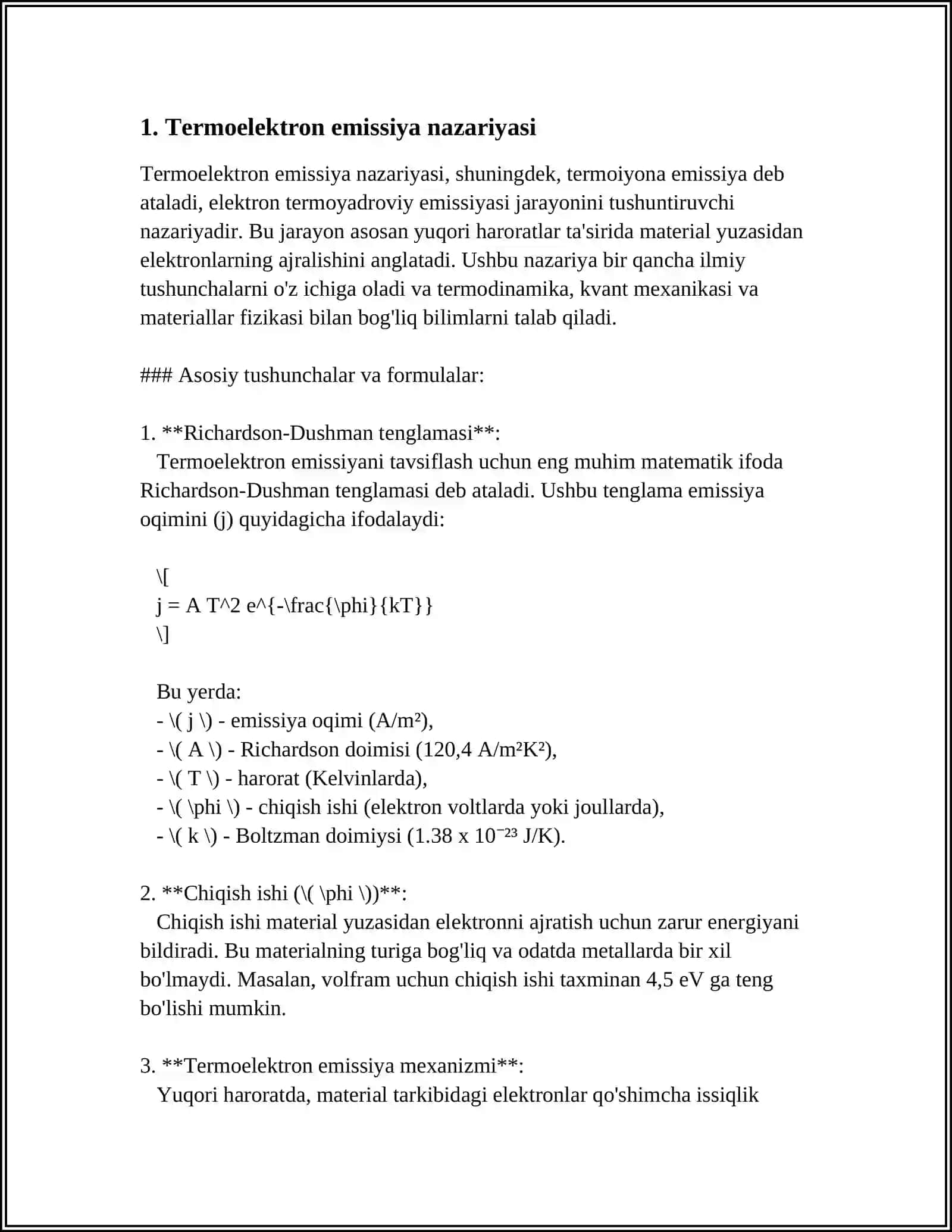 TERMOELEKTRON EMISSIYA. O'TA O'TKAZUVCHANLIK XODISASI 3