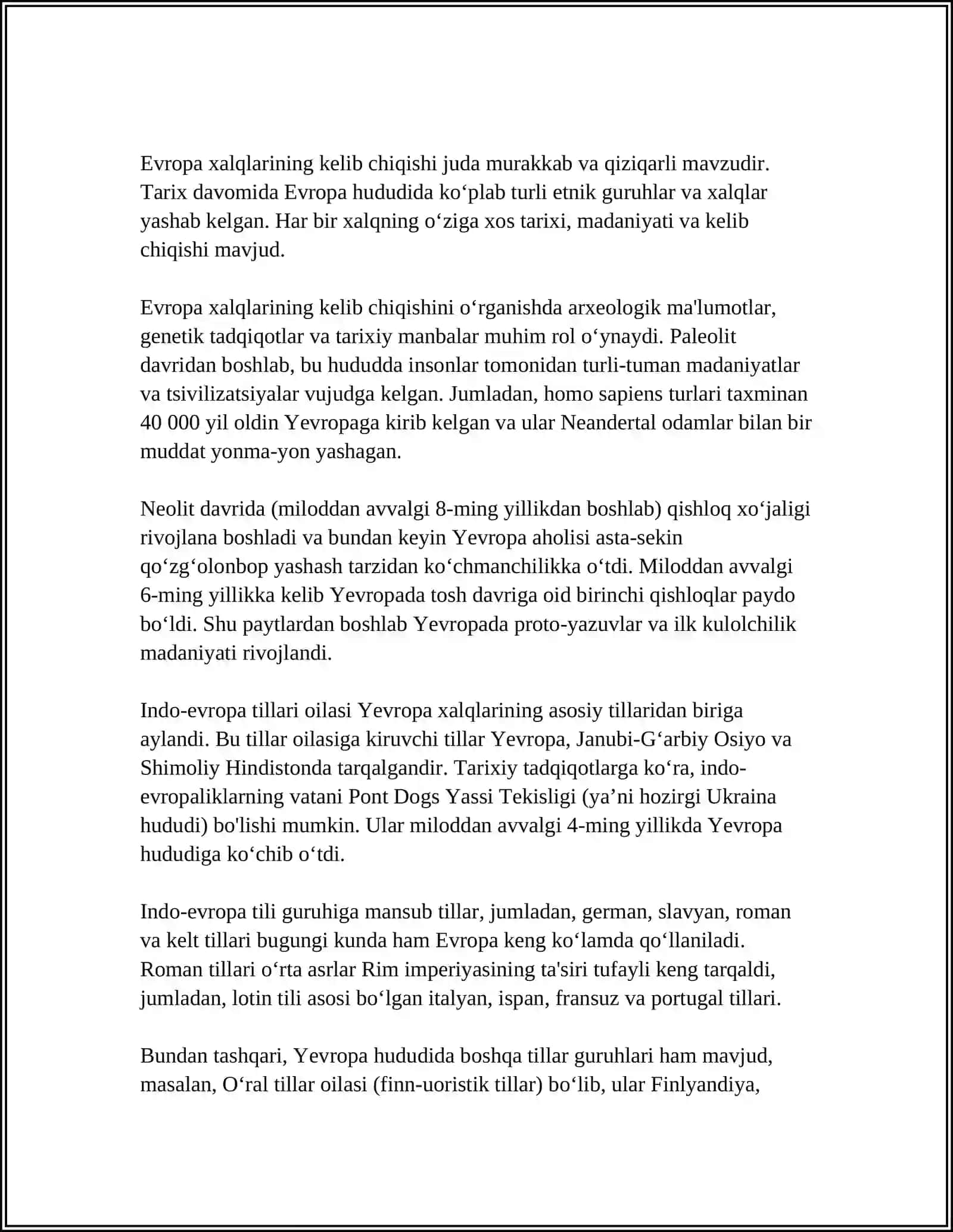 YEVROPA XALQLARI ETNOLOGIYASI REFERAT 3