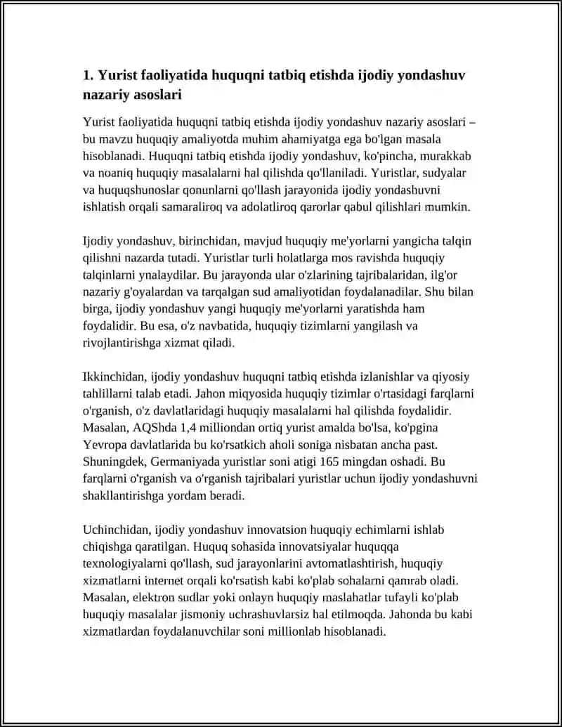 YURIST FAOLIYATIDA HUQUQNI TATBIQ ETISHDA MASALALARGA IJODIY YONDASHUVNING ROLI 3