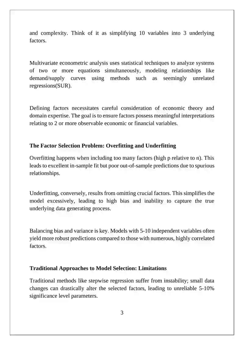Factor selection problem in multivariate econometric analysis 3