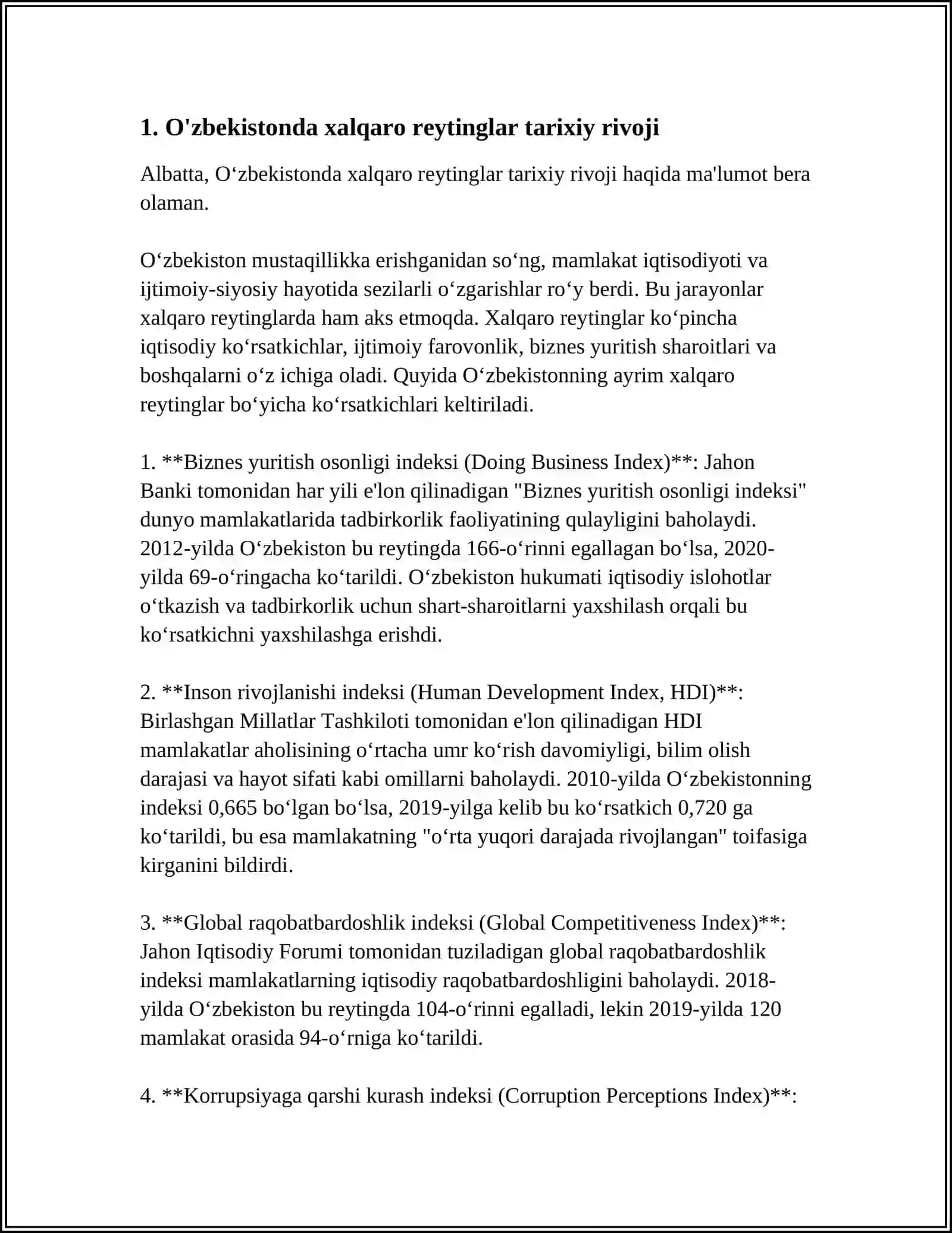 O‘ZBEKISTONNI XALQARO REYTINGLARDAGI KO‘RSATGICHLARINI KO‘TARISHNING TARIXIY VA SIYOSIY AHAMIYATI 3