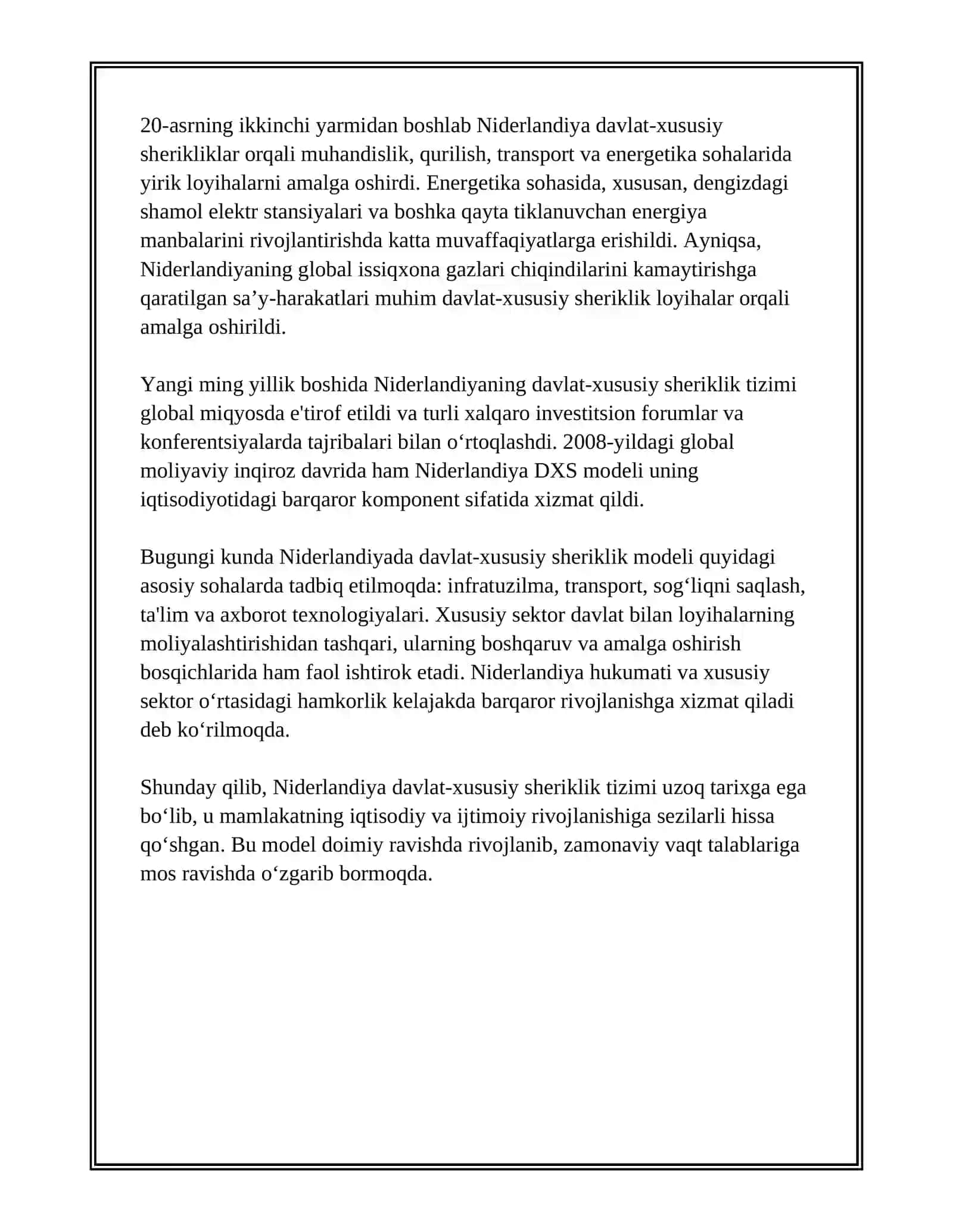 NIDERLANDIYA DAVLAT XUSUSIY SHERIKLIK TIZIMI 3