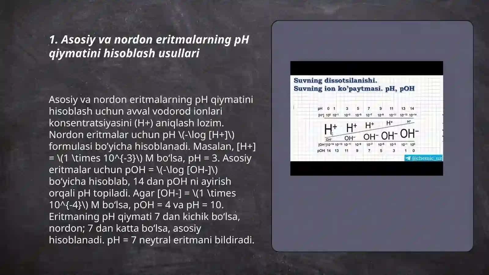 Asosiy va nordon eritmalarning pH qiymatini hisoblash usullari 3