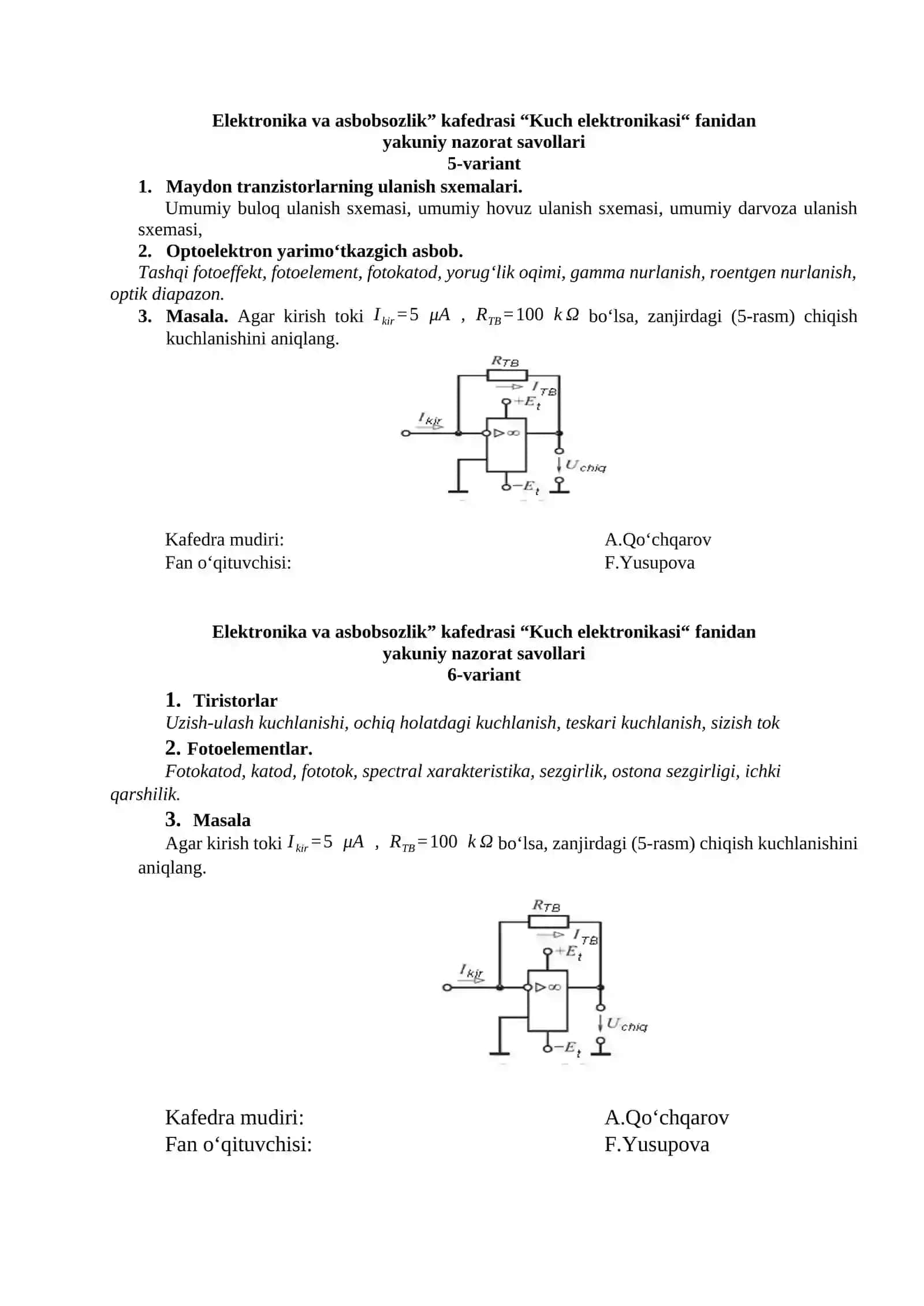 Kuch elektronikasi nazorat savollari 3