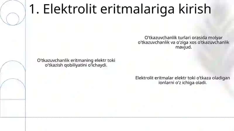 Elektrolitlar eritmalarining elektr oʼtkazuvchanligi va uning xillari 3