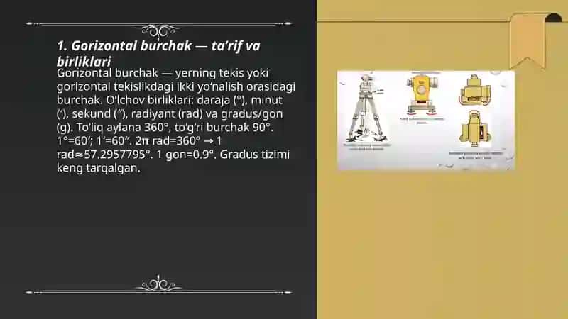Gorizontal burchak — taʼrif va birliklari 3
