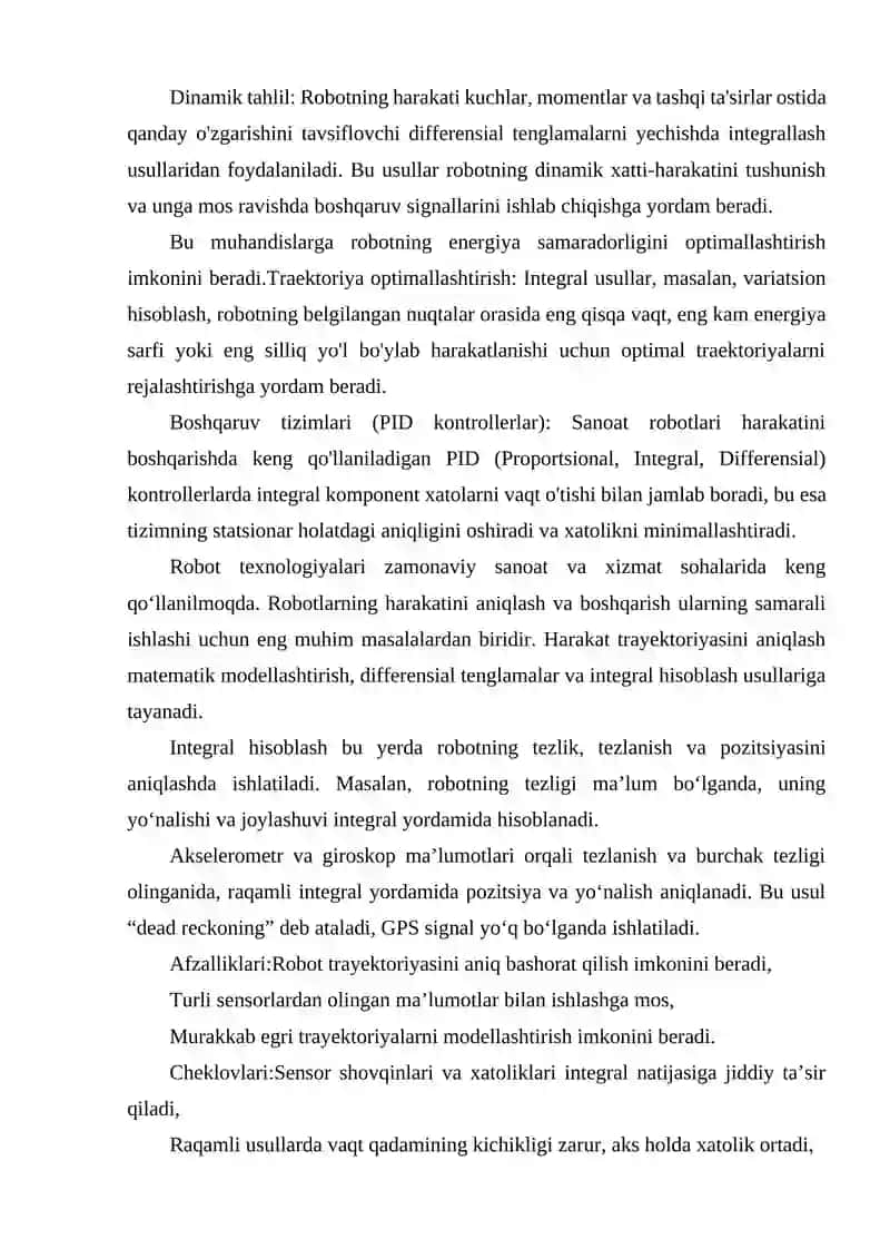 ROBOT HARAKAT TRAEKTORIYASINI ANIQLASHDA INTEGRAL HISOBLASH USULLARINING QO‘LLANILISHI 3