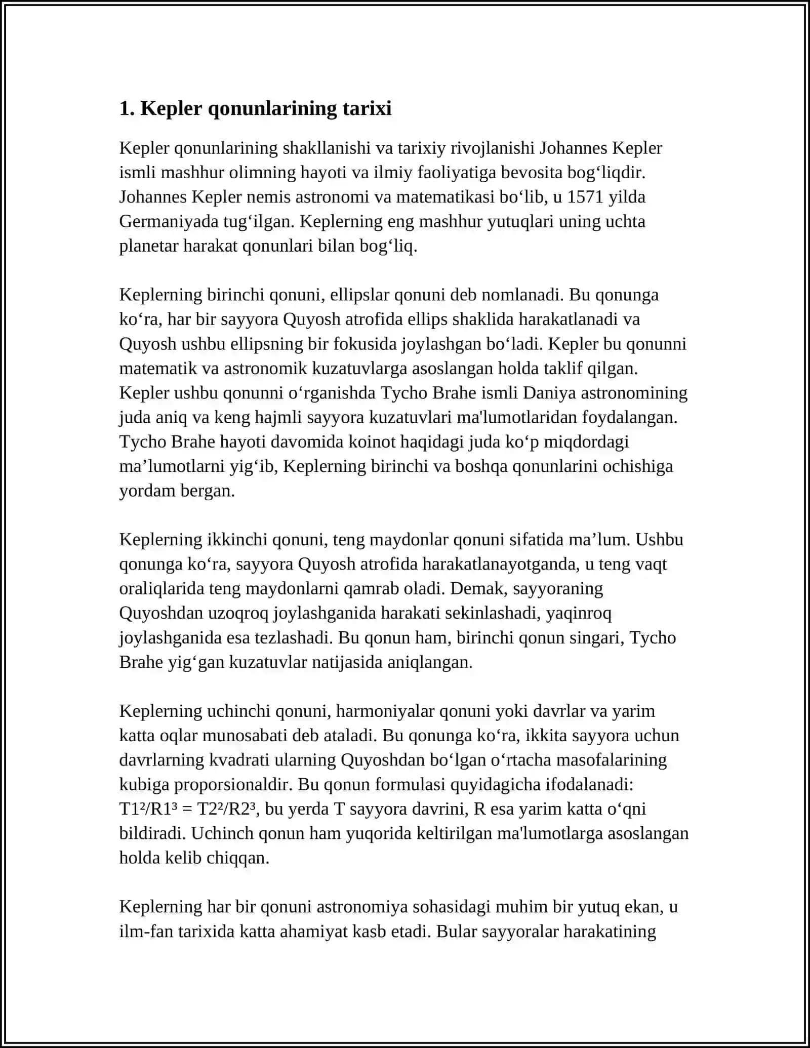 MUSTAQIL ISH Mavzu: KEPLER QONUNLARI 3
